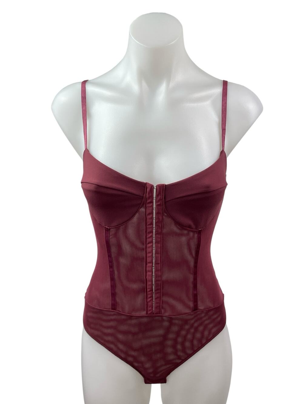 Free People Night Rhythm Red Sleeveless Sheer Cami Tank Corset Bodysuit Top Sz S